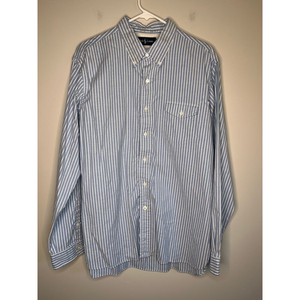 Ralph Lauren Chambray Blue Pinstripe Thick Soft Old Money Coastal Shirt XL